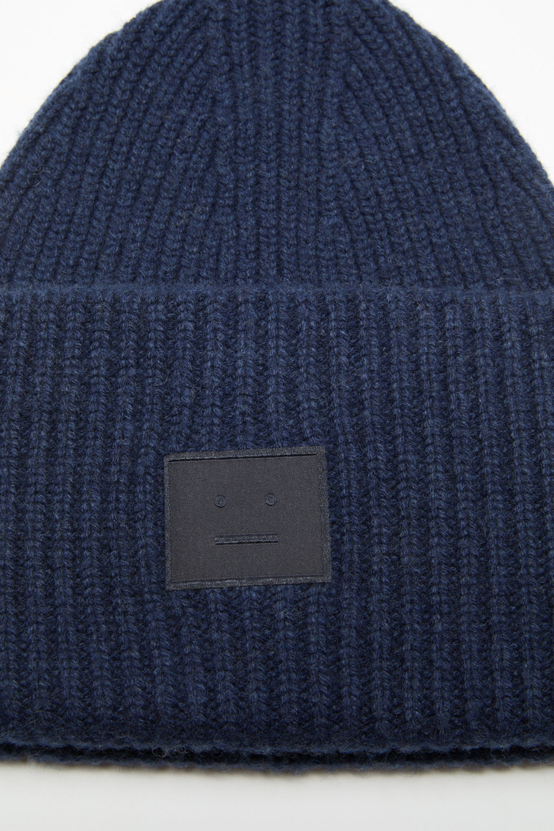 Acne Studios Large face logo beanie - Yak - Navy melange outlook