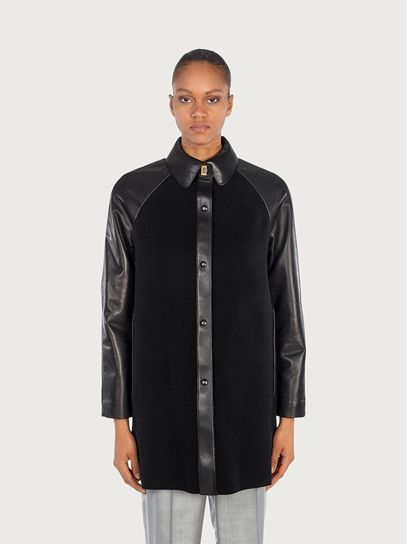 FERRAGAMO WOOL AND CASHMERE COAT WITH NAPPA ACCENTS outlook