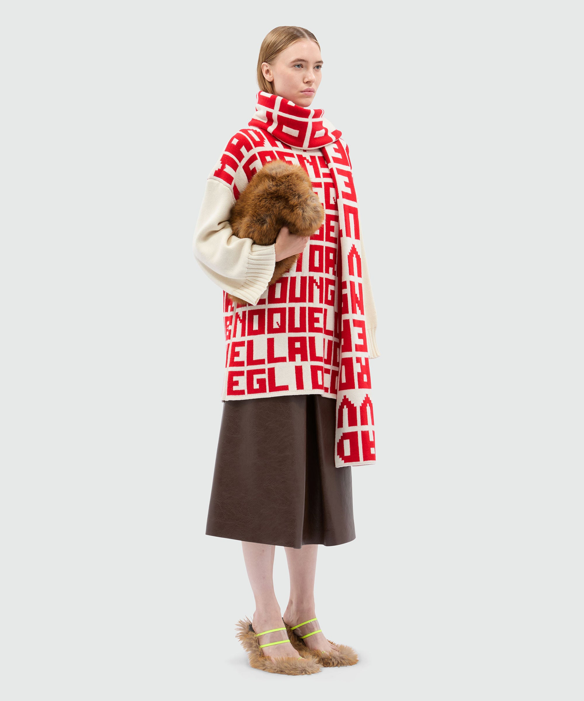 Caterina Frongia x MSGM cream jacquard sweater with red lettering - 4