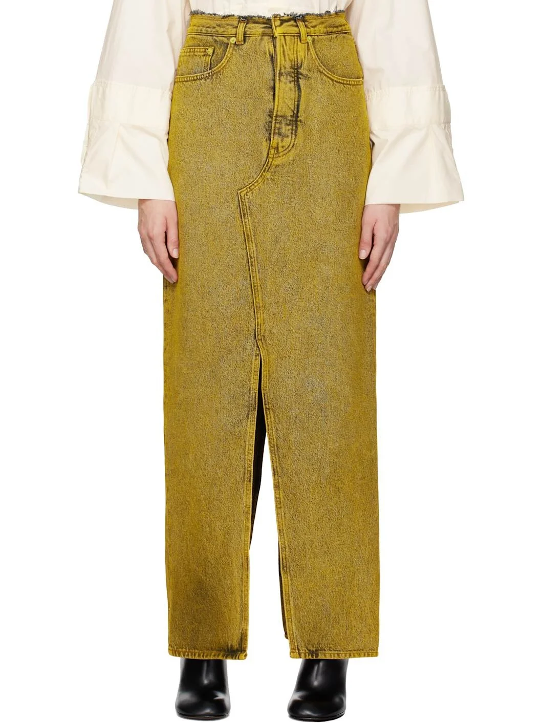 Yellow Long Denim Maxi Skirt - 1