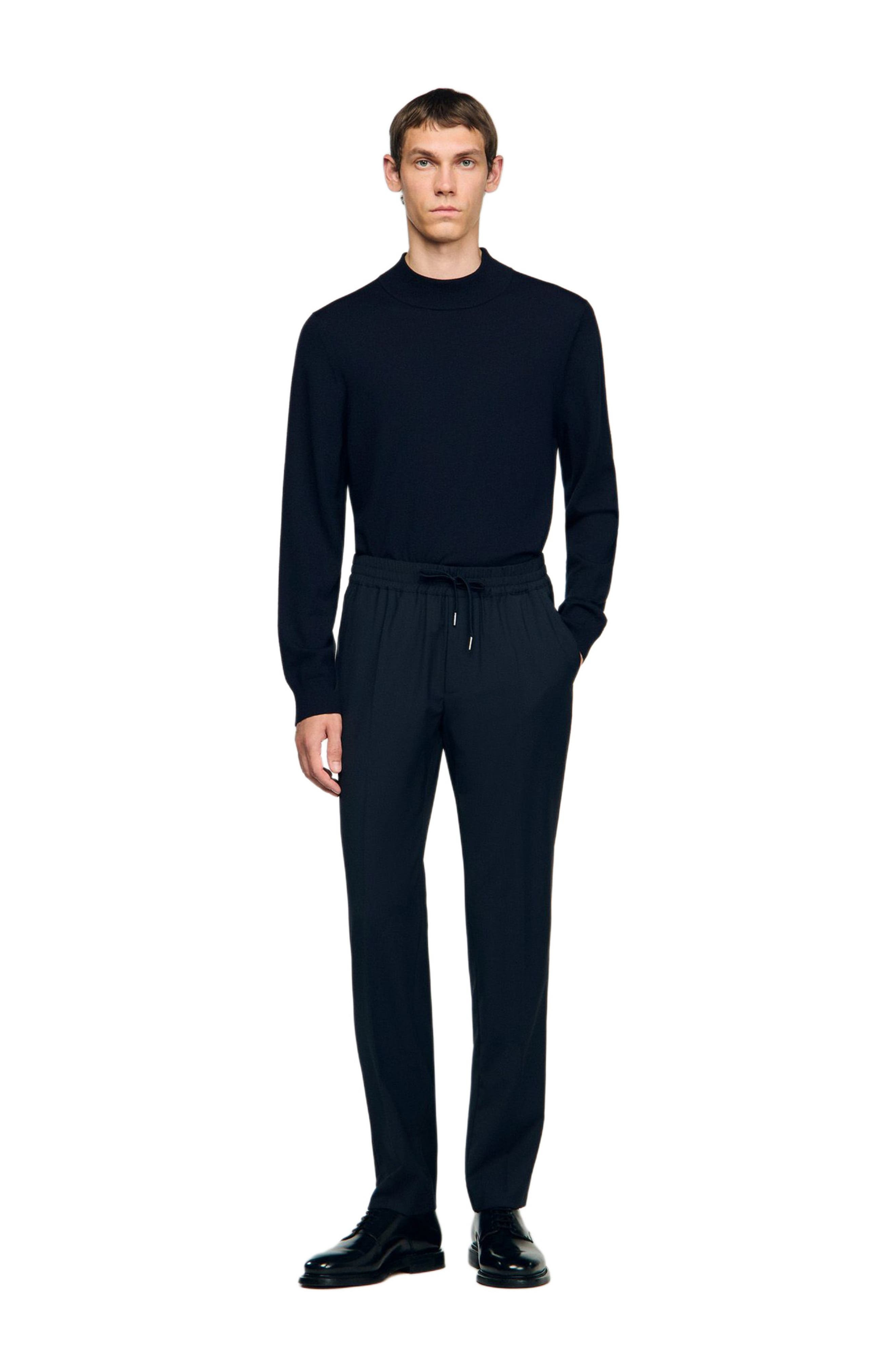 SANDRO Elasticated straight-leg trousers in Navy Blue at Nordstrom - 6