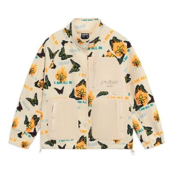 (WMNS) Li-Ning BADFIVE Solid Color Full Print Stand Collar Casual Jacket 'Creamy White' AWDS138-4 - 1