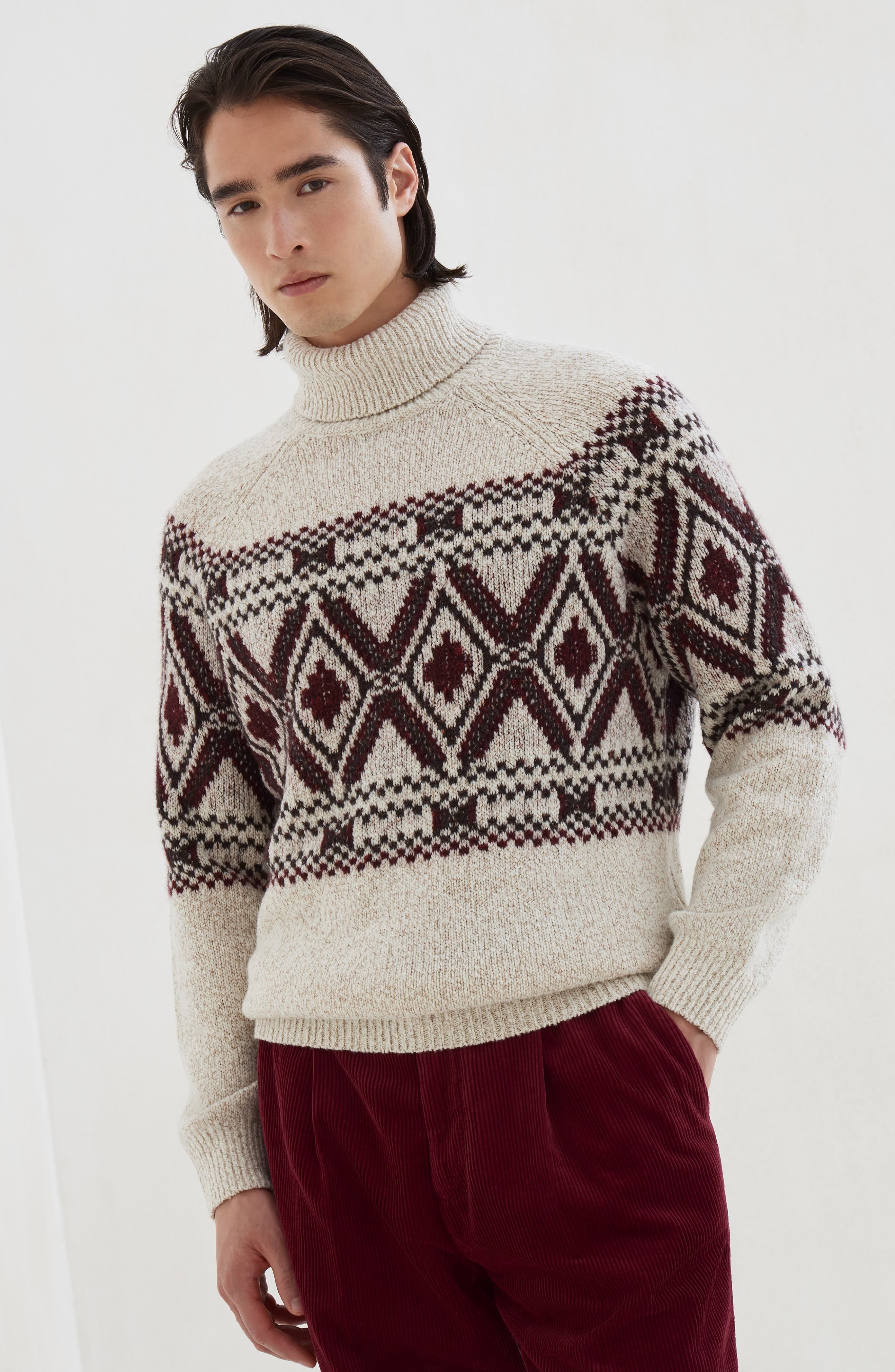 Brunello Cucinelli Jacquard turtleneck sweater in Ecru at Nordstrom - 2