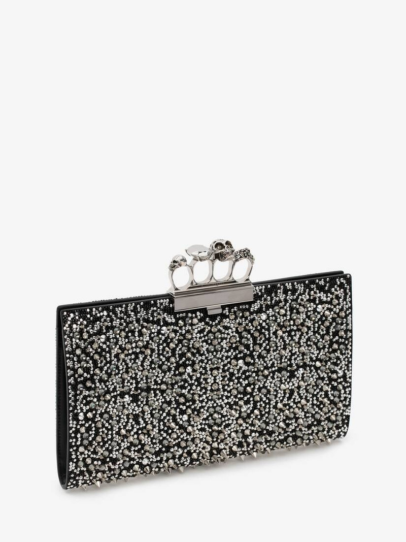 Alexander McQueen Women's Jewelled Flat Pouch in Black outlook