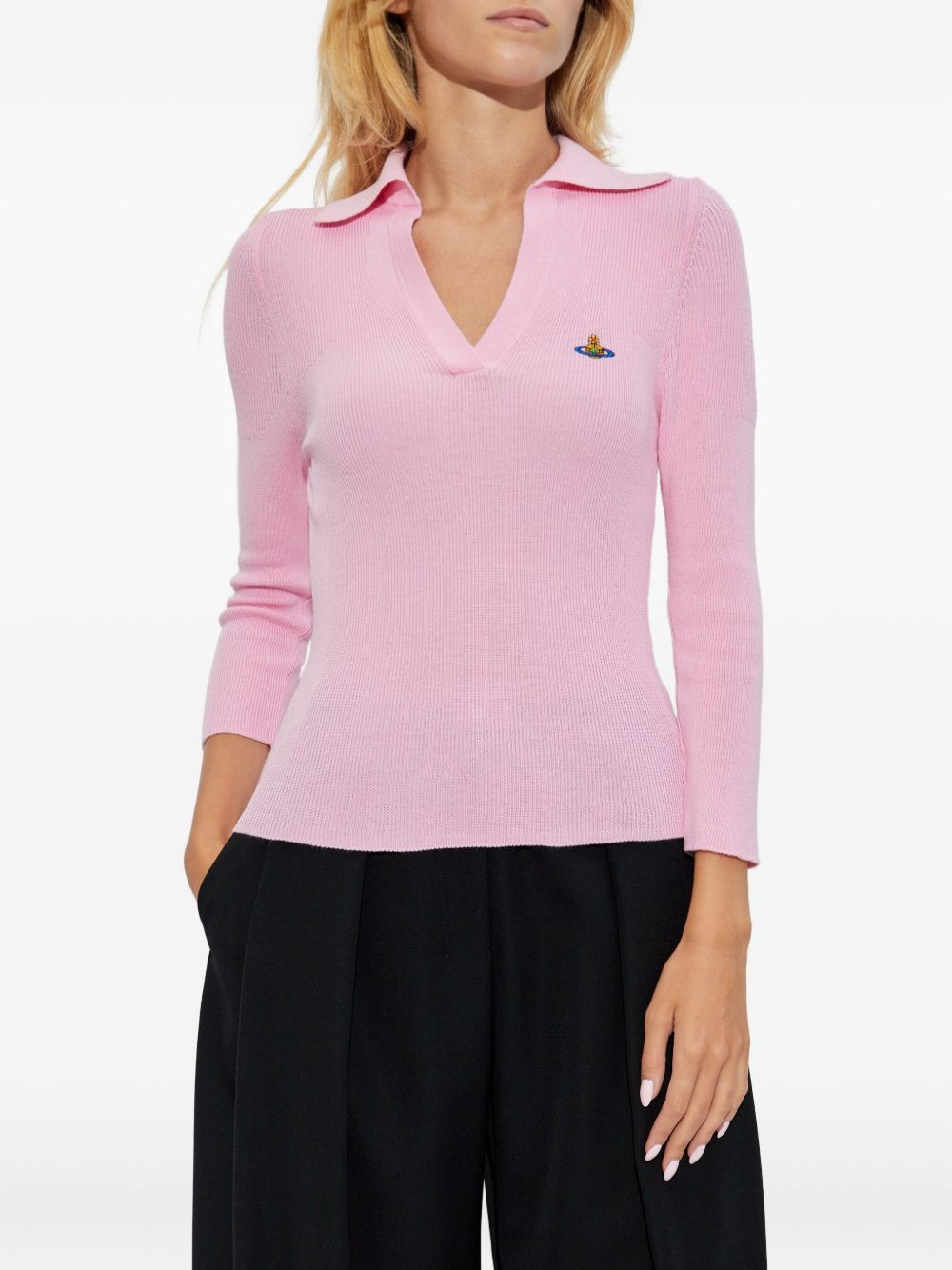 orb-embellished ribbed top - 3