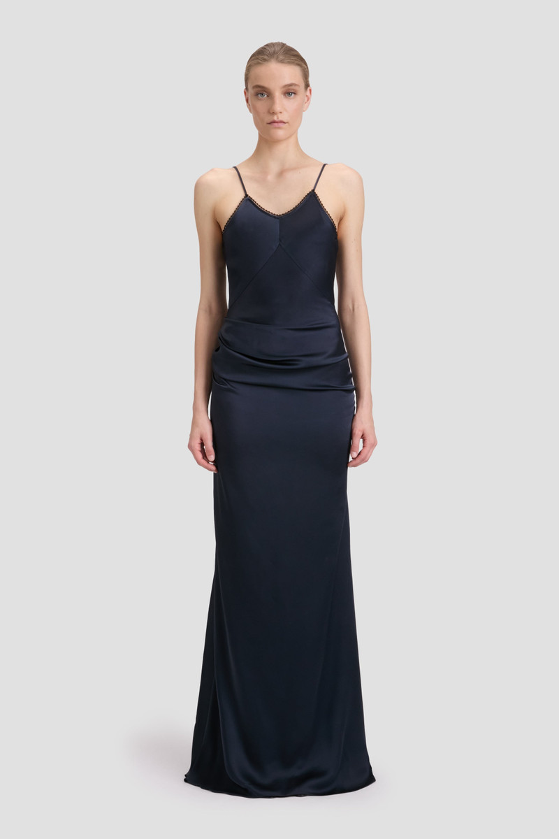 Victoria Beckham Draped Lace Dress In Midnight outlook