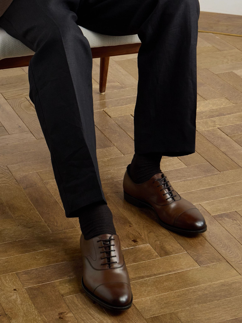 EDWARD GREEN Chelsea Cap-Toe Burnished-Leather Oxford Shoes Dark brown outlook
