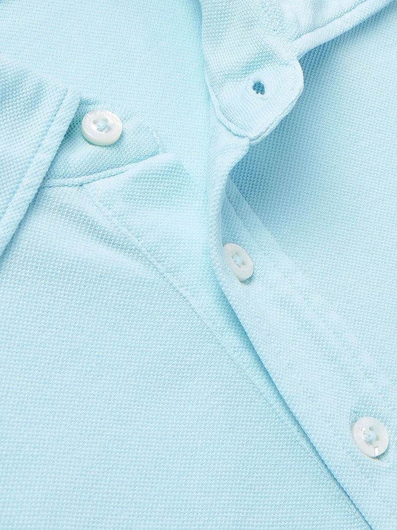 Slim-Fit Washed Cotton-Piqué Polo Shirt Blue 5