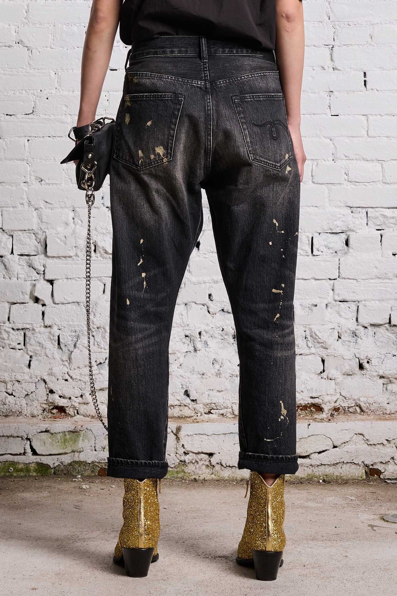 GOLD SPLATTER CROSSOVER JEAN - ETON SELVEDGE BLACK - 7
