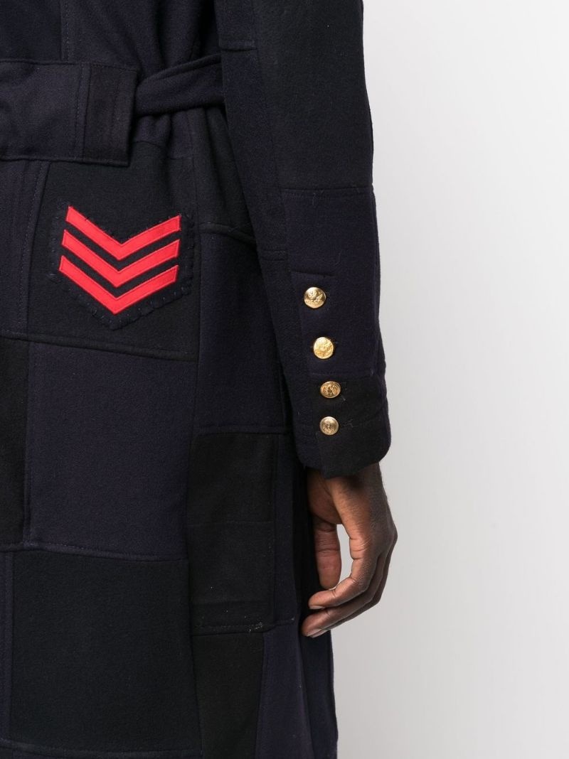 patchwork-design tie-waist coat - 5