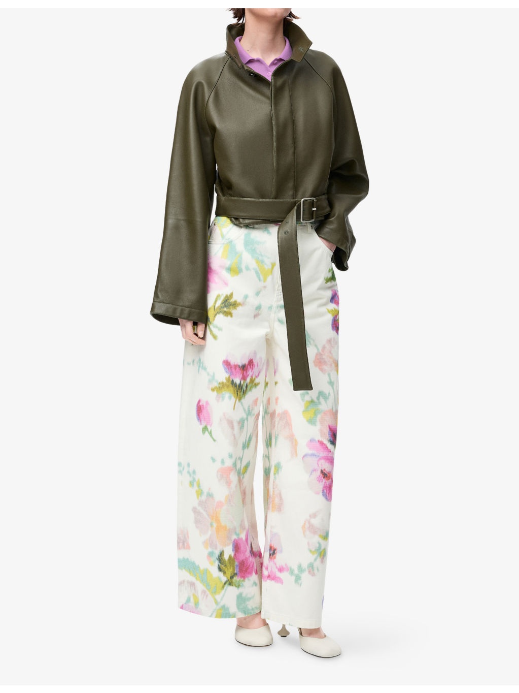Floral-Print Wide-Leg Mid-Rise Denim Jeans - 2