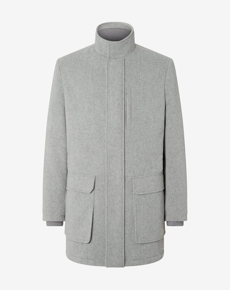 Melange grey pure wool caban coat 1