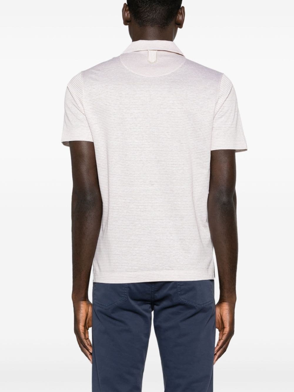 striped linen blend polo shirt - 4