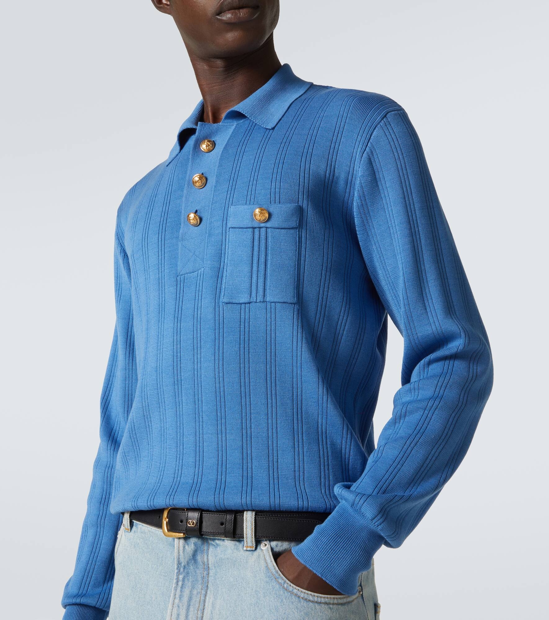Ribbed-knit cotton polo sweater - 5