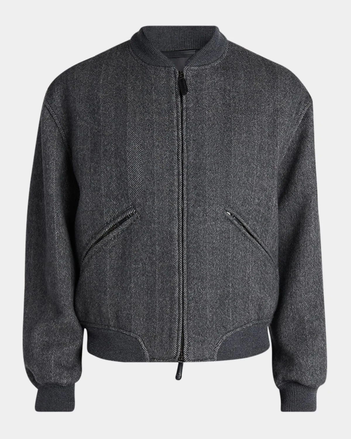 Men's Herringbone Cashmere and Wool Bomber Jacket - 1