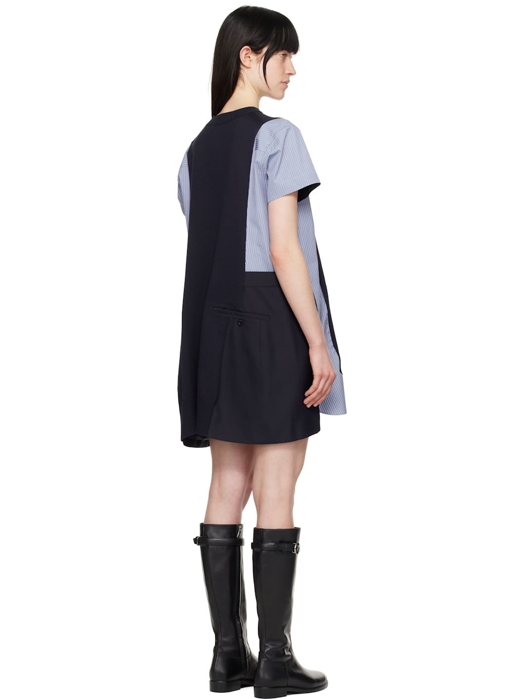 Navy Poplin & Knit Minidress - 3