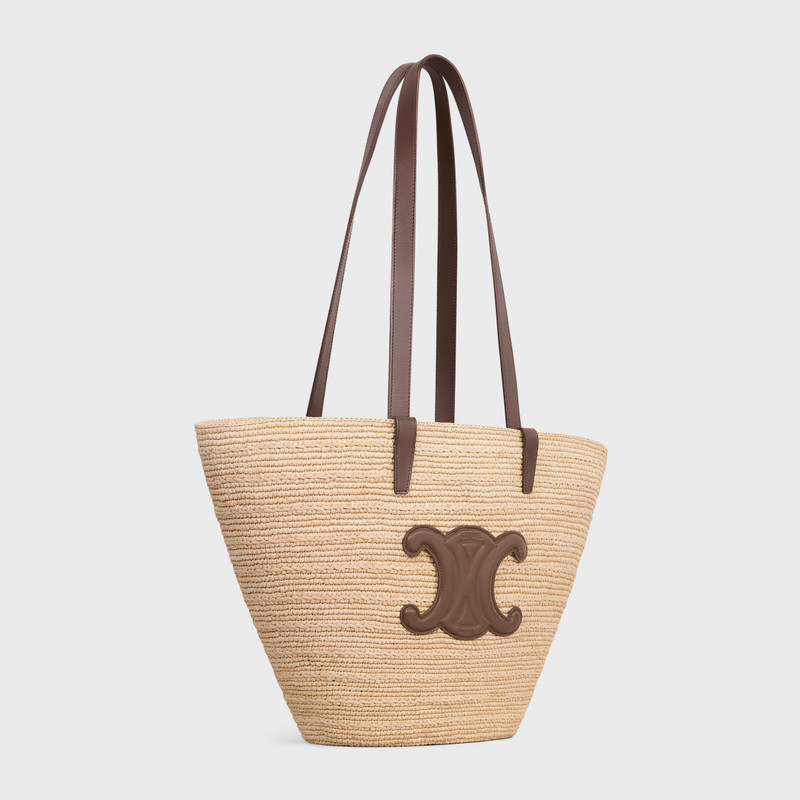 CELINE MEDIUM SUPPLE CELINE CLASSIC PANIER in Raffia and calfskin outlook