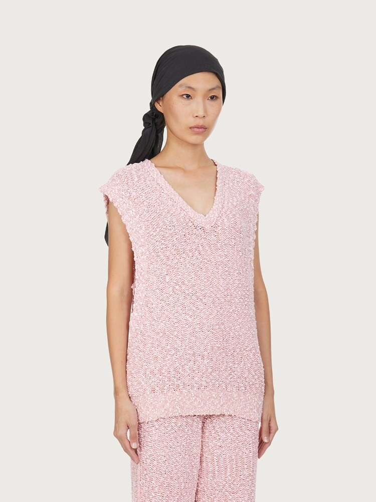KNITTED COTTON BOUCLÉ TOP - 6