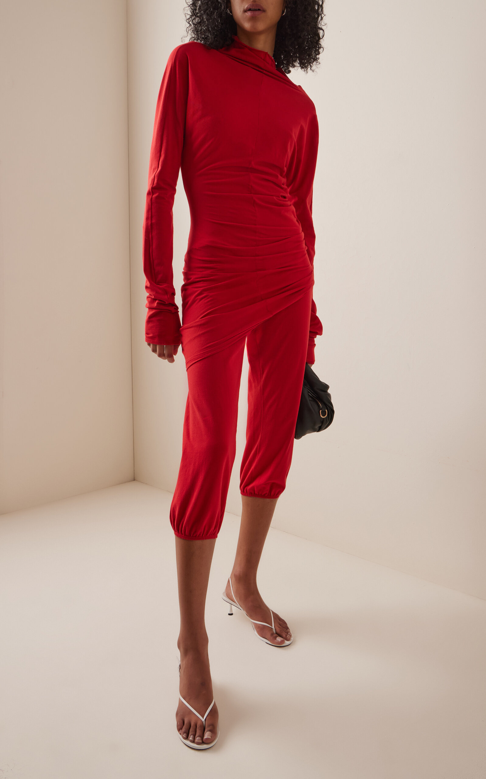 Gathered Cotton-Jersey Cropped Pants red - 2
