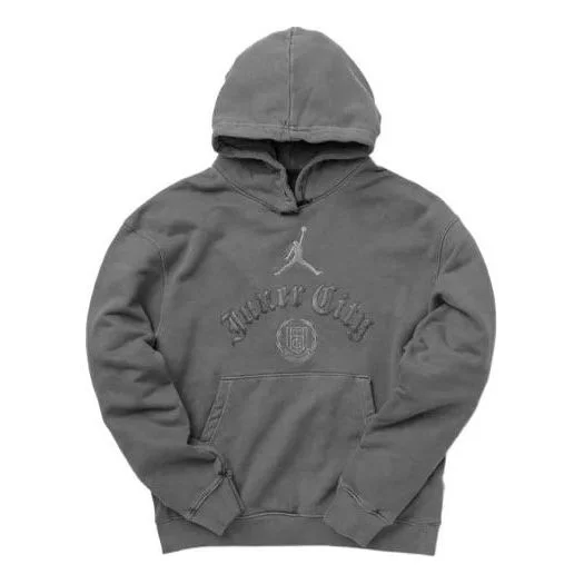Men's Air Jordan x HTG Crossover Solid Color Alphabet Logo Hooded Long Sleeves Us Edition Gray DJ797 - 1