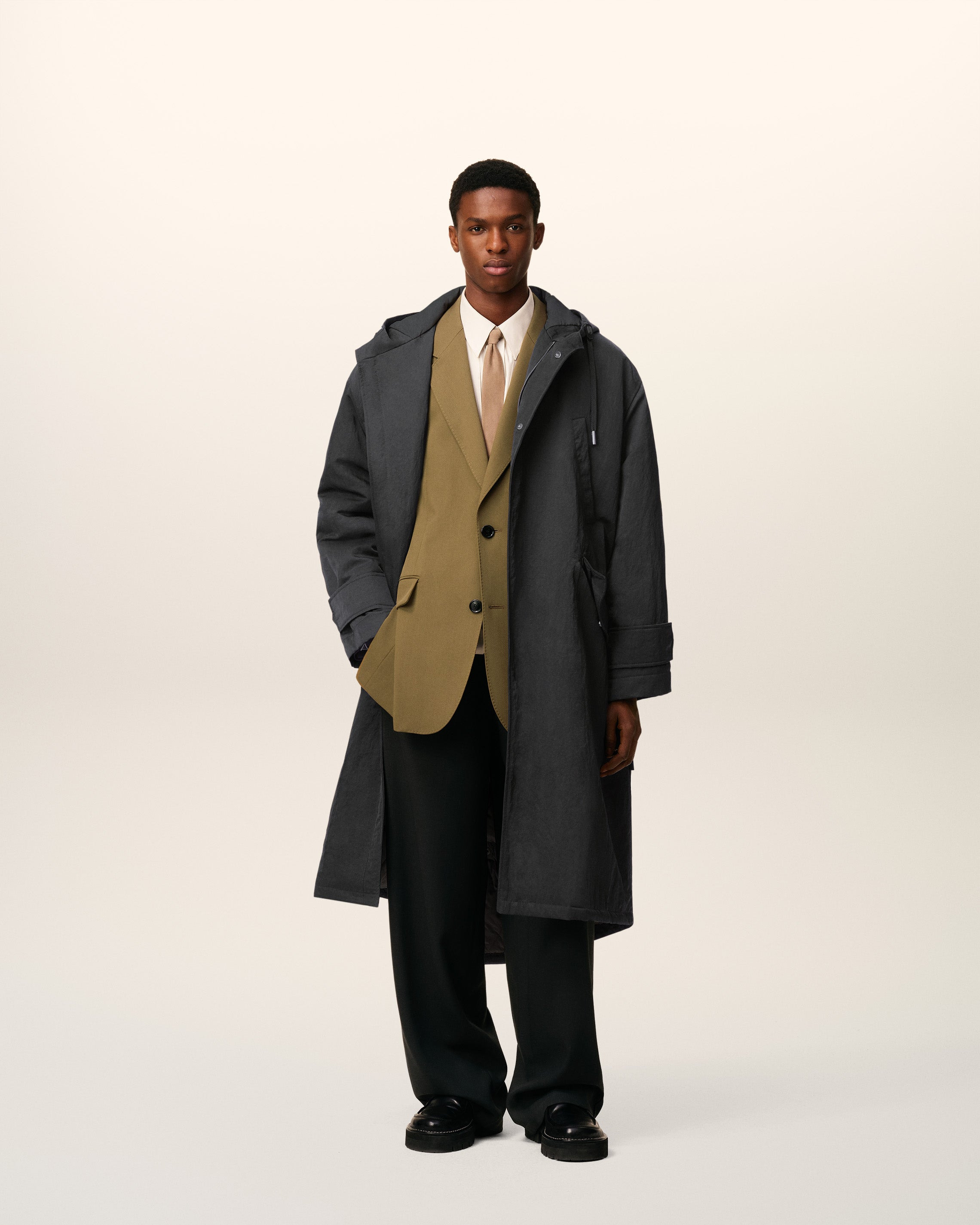 BLACK NYLON SERGÉ PADDED PARKA JACKET - 2