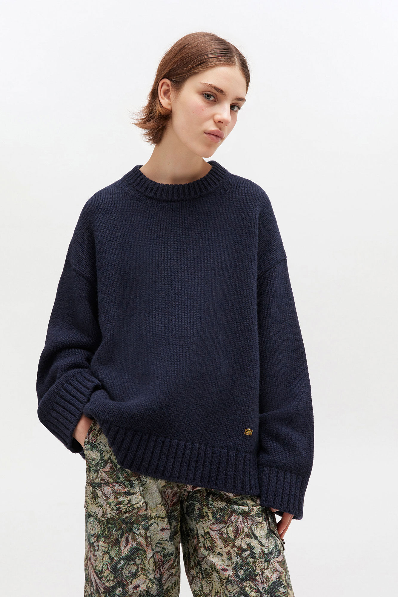 DARK BLUE WOOL MIX SWEATER - 2