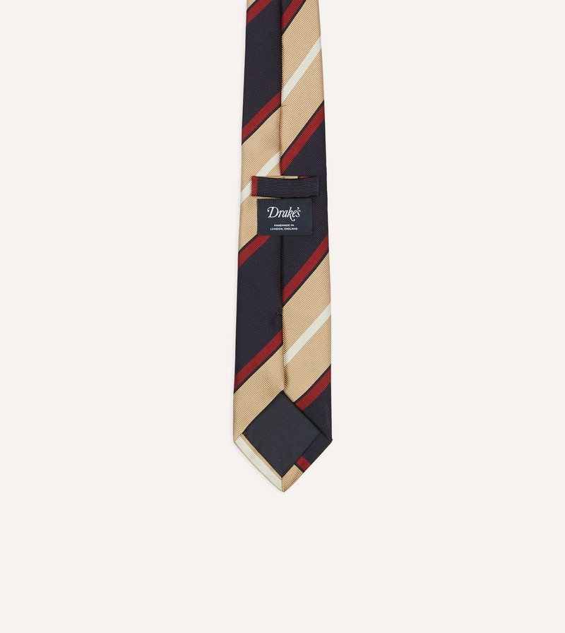 Navy, Red and Gold Stripe Repp Silk Tipped Tie 4