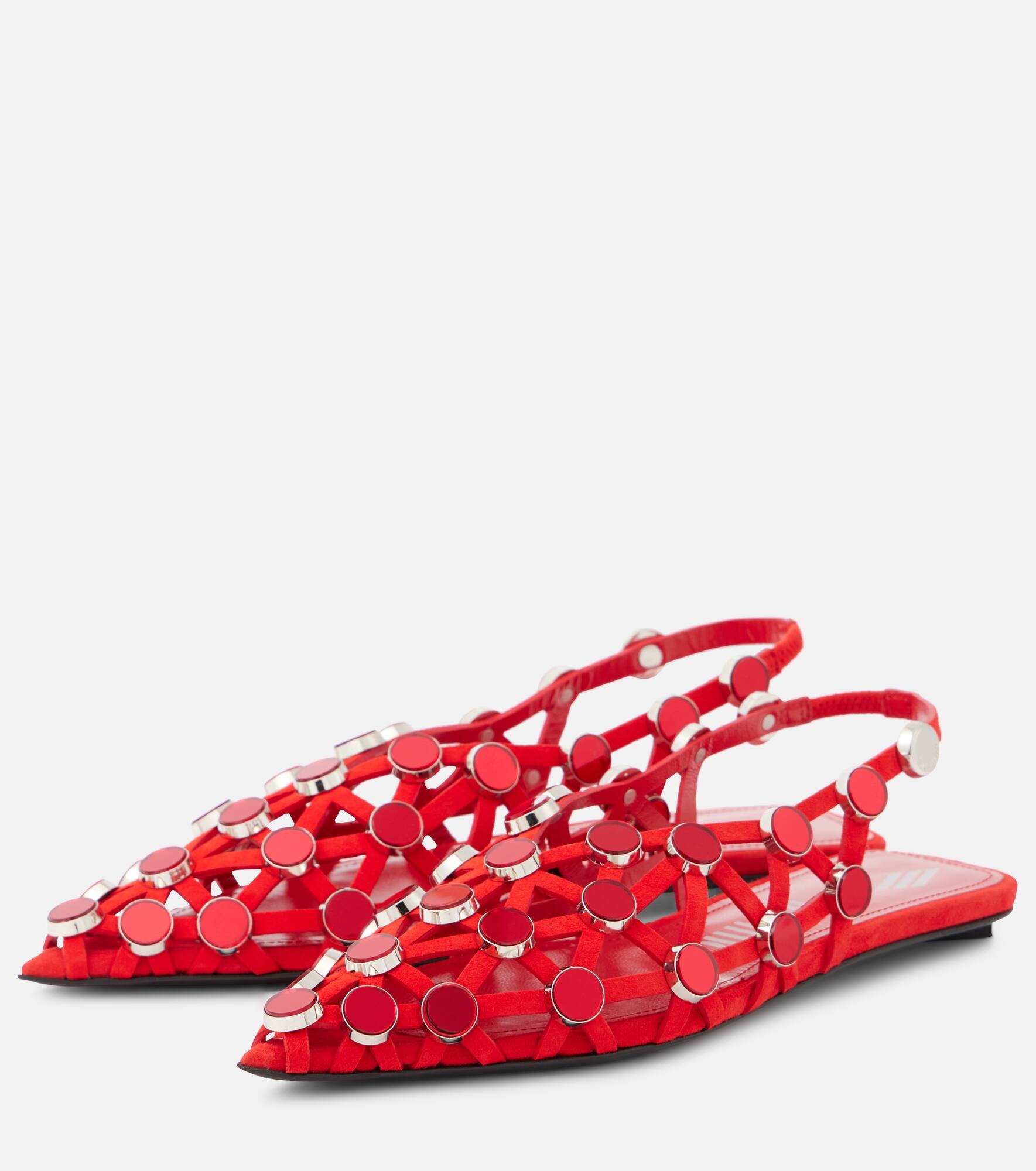 Grid studded leather ballet flats - 5