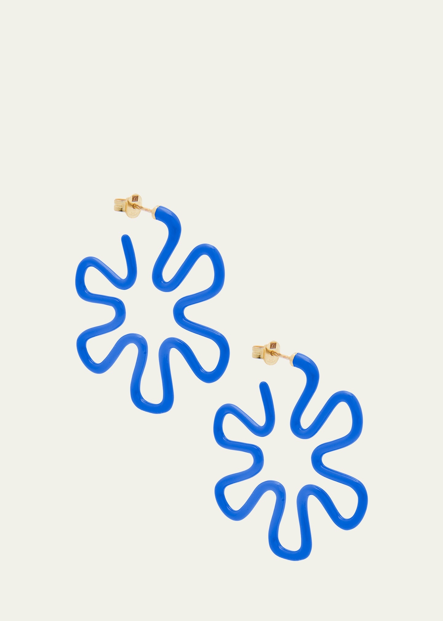 Blue Enamel Flower Hoop Earrings - 1