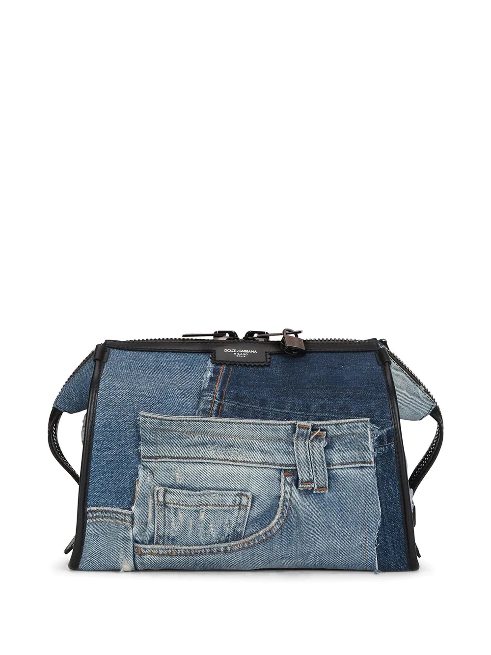 Edge denim patchwork shoulder bag - 1