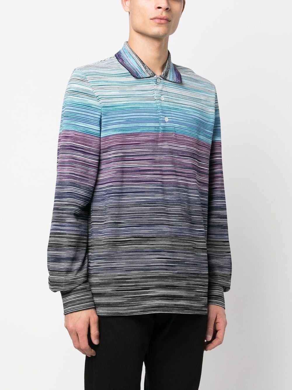 stripe-print long-sleeved polo shirt - 3
