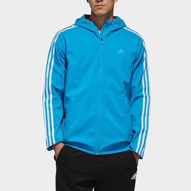 Men's adidas Stripe Athleisure Casual Sports Hooded Jacket Blue DW4621 - 3