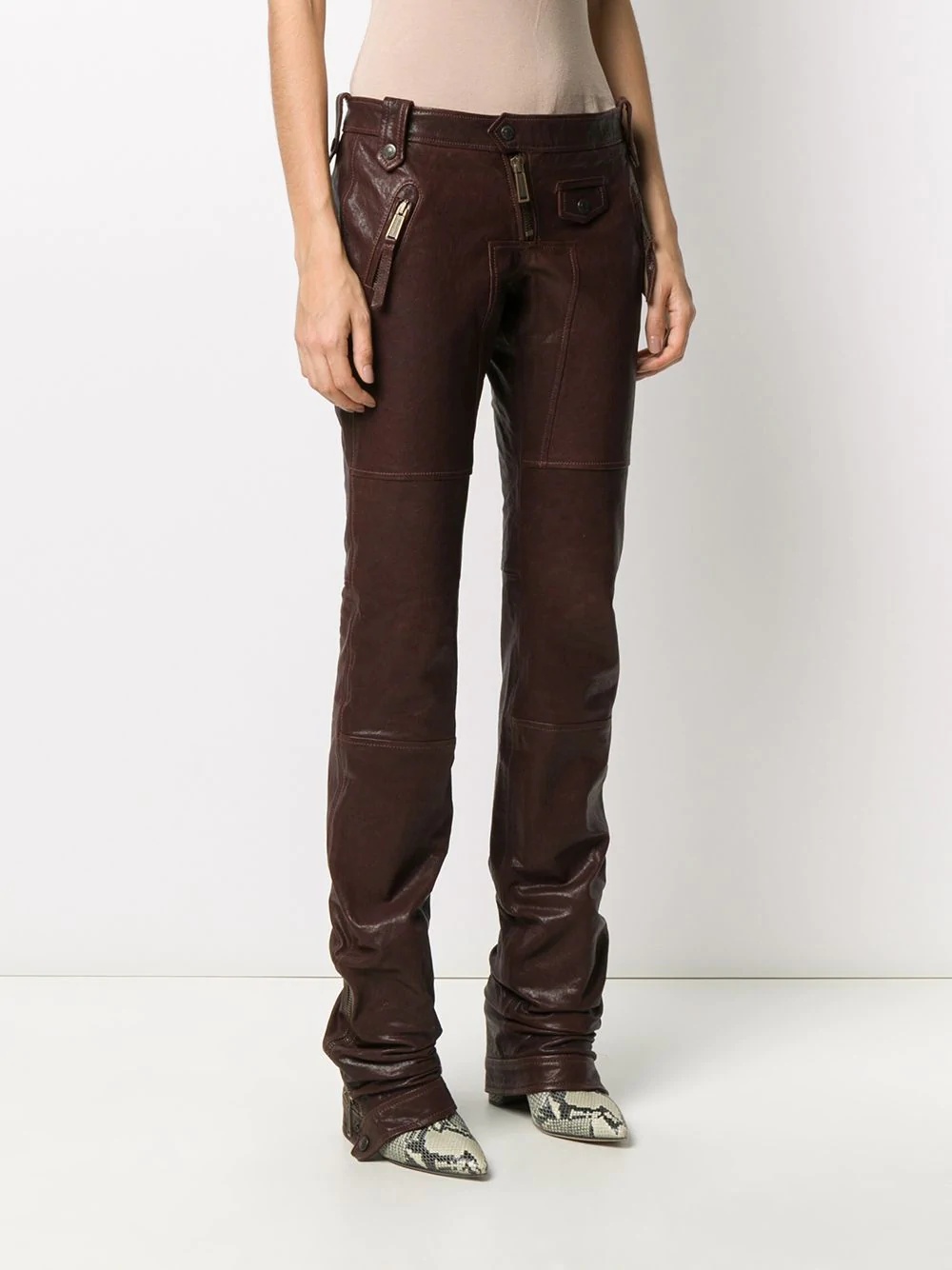 straight-leg leather trousers - 3