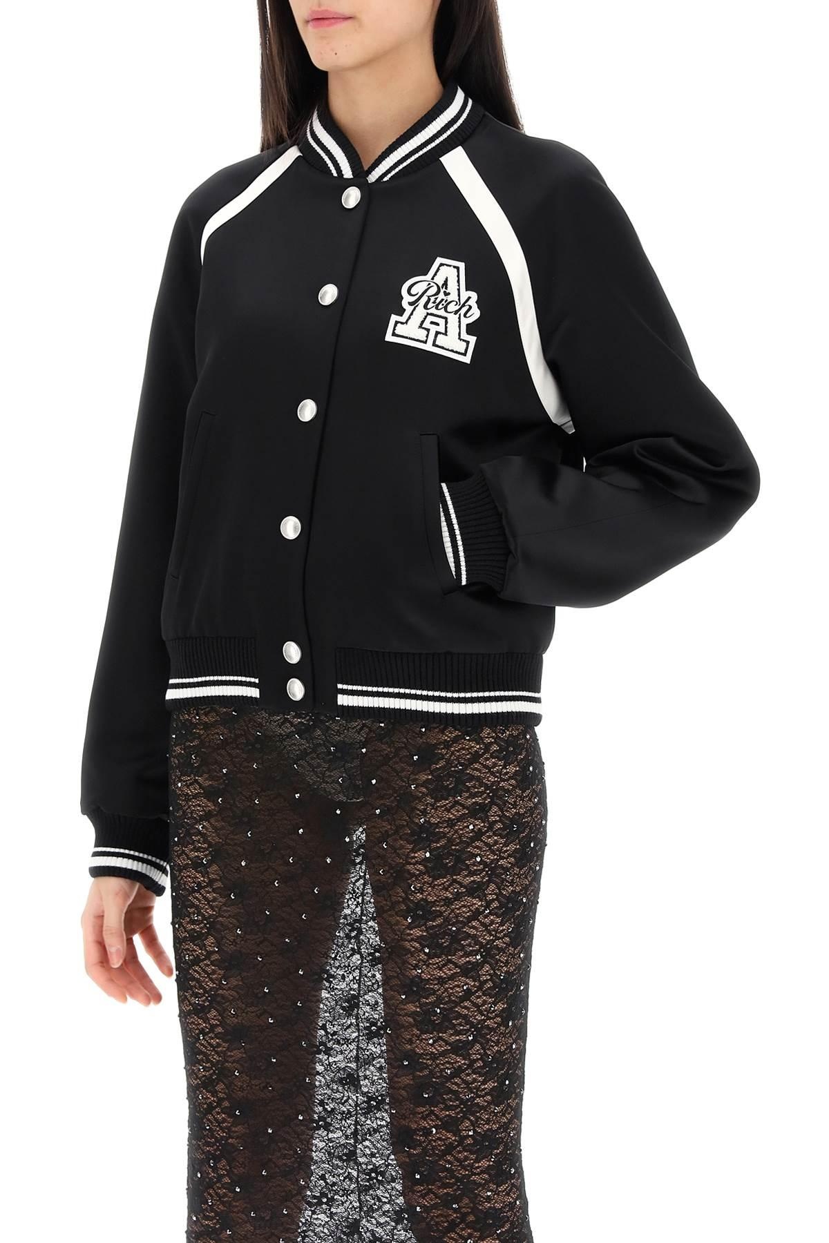 Alessandra Rich Satin Bomber Jacket With Logo Patch - 5