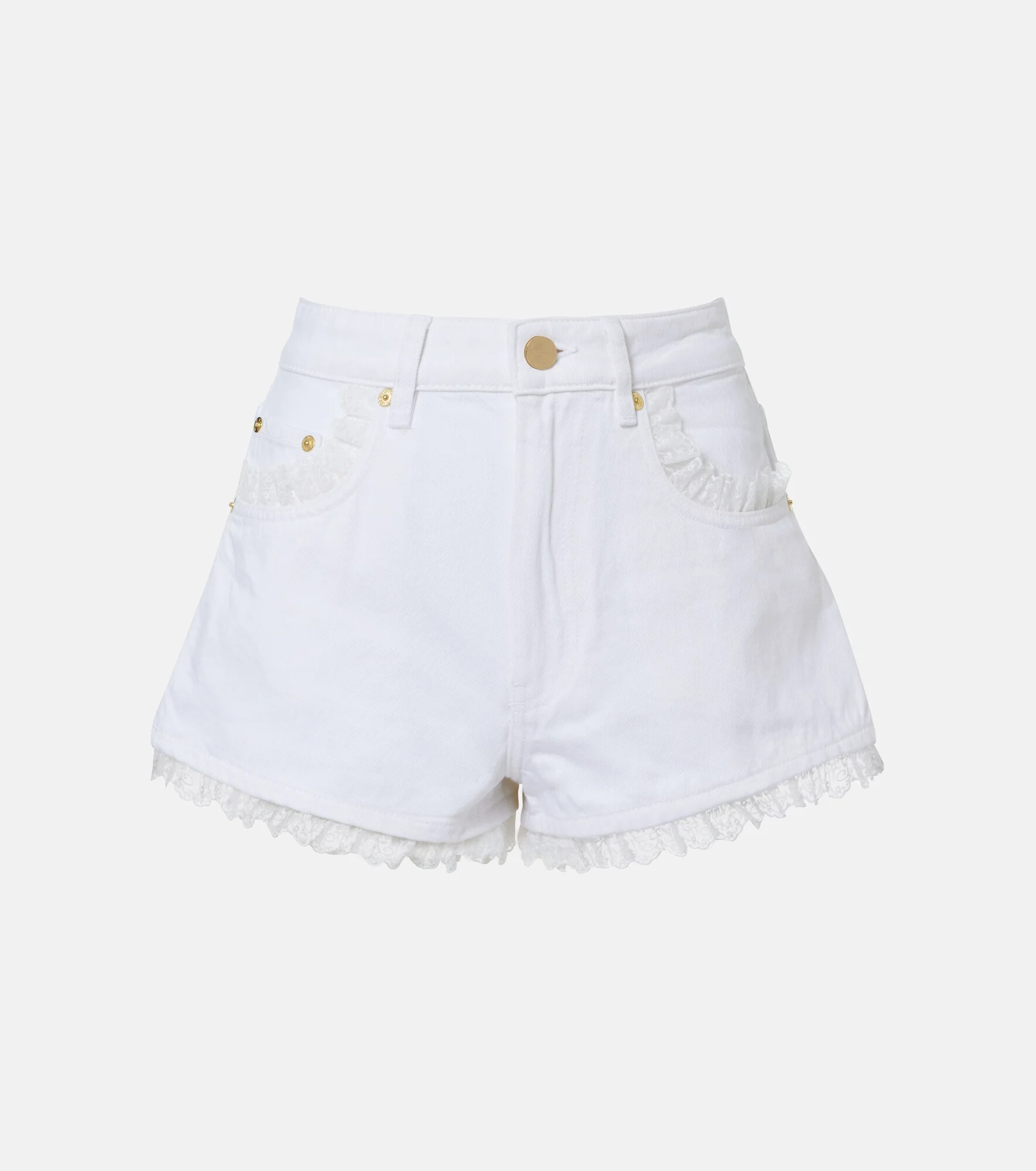 Lace-trimmed denim shorts - 1