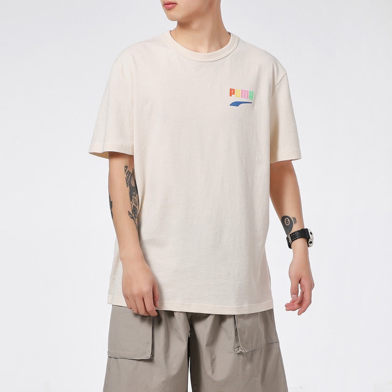 PUMA Sports Alphabet Cartoon Printing Round Neck Short Sleeve Beige 531335-75 - 3