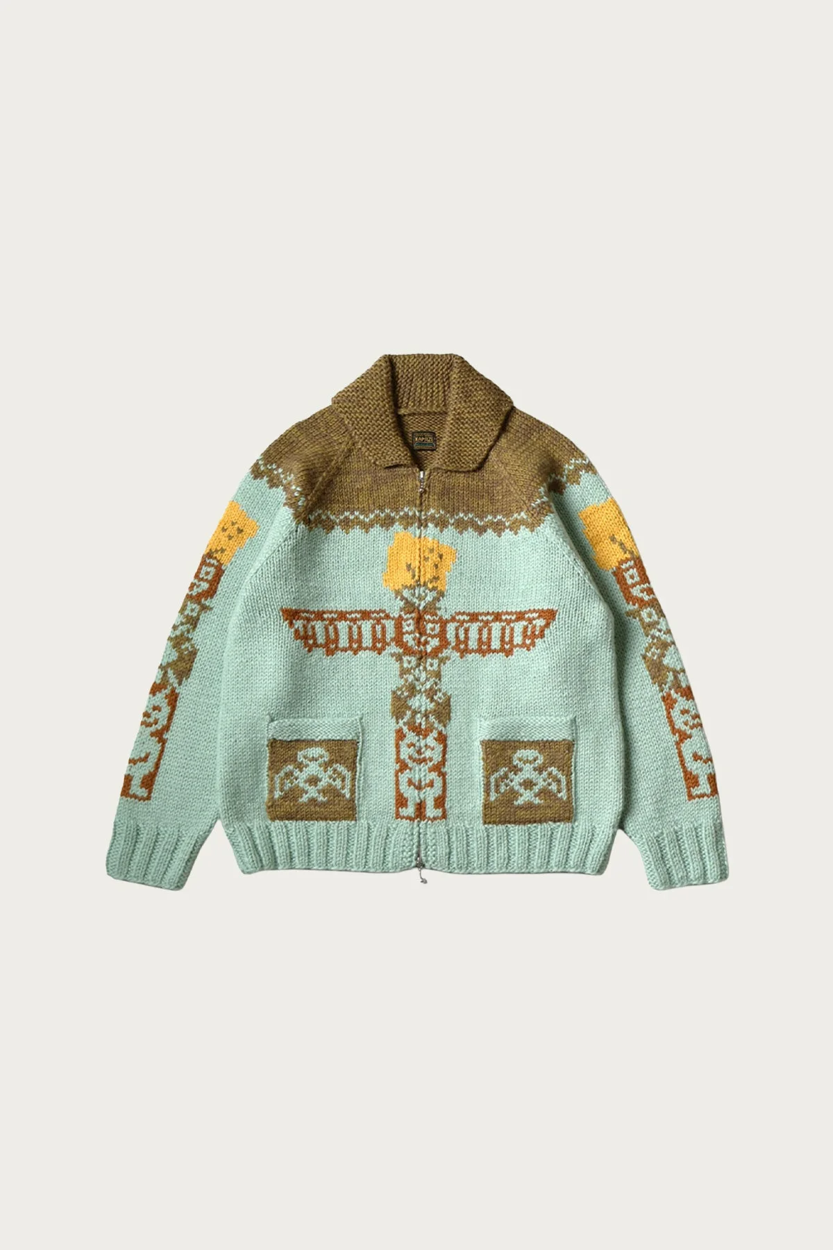 Hand Knit PECKISH TOTEM POLE ZIP Cardigan - Sax - 1