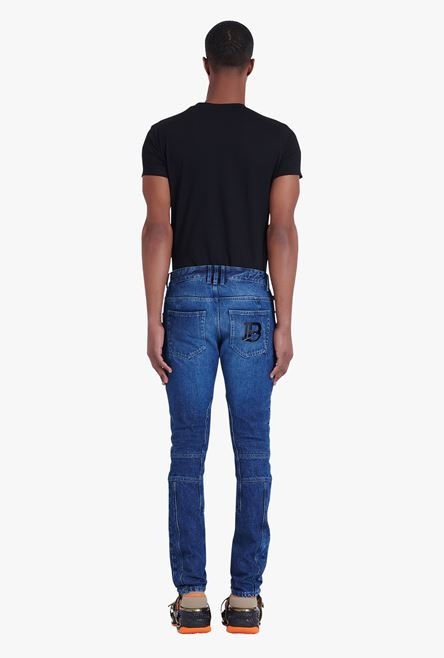 Slim cut ridged blue raw cotton jeans - 3