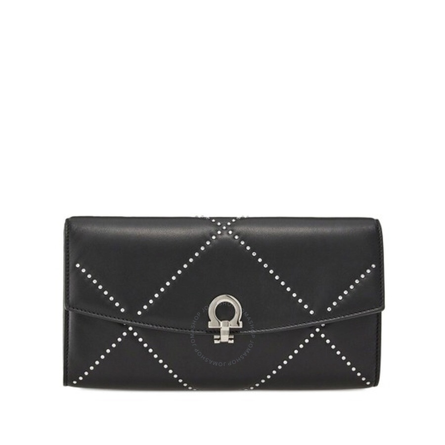 Ferragamo Ladies Black Gancini Black Studded Leather Mini Bag - 1