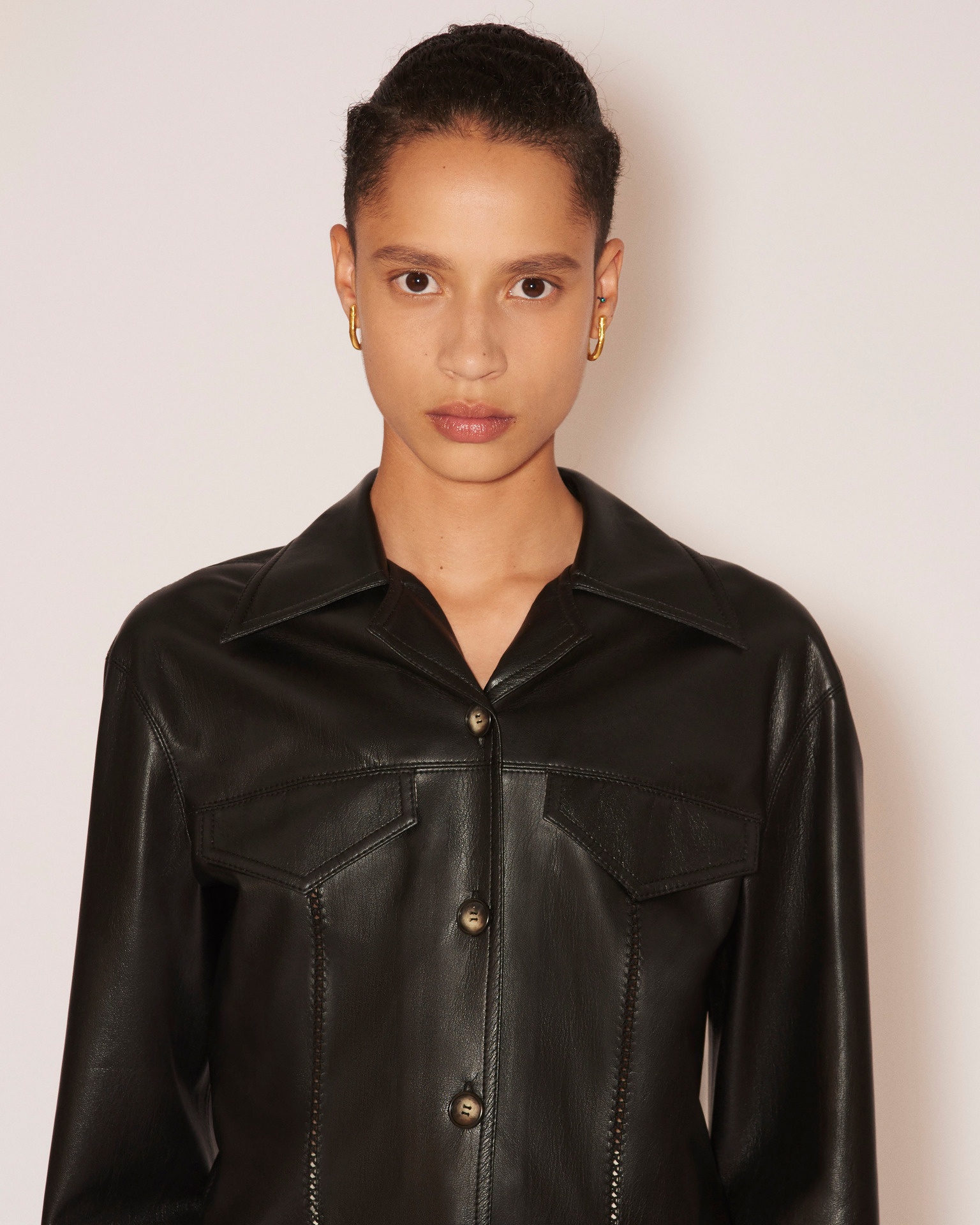 GANIT - Vegan leather shirt jacket - Black - 6