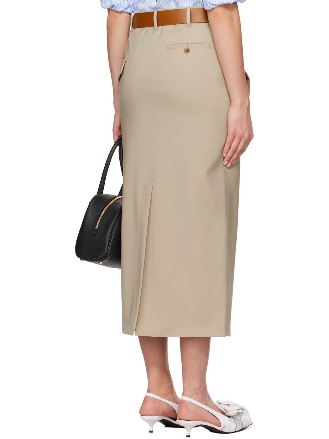 Beige Tailored Twist Midi Skirt - 3