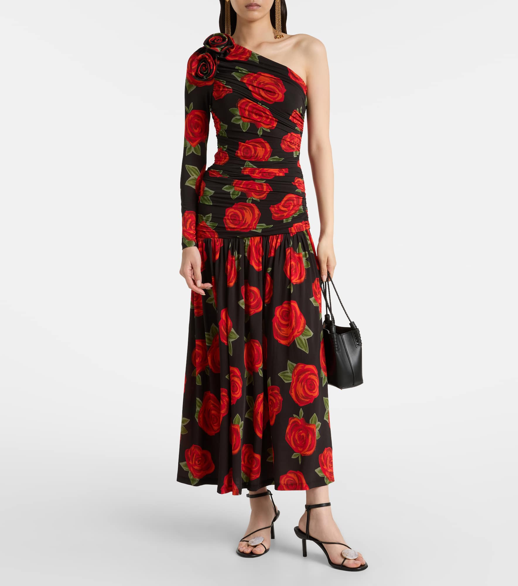 Latin Roses draped one-shoulder maxi dress - 2