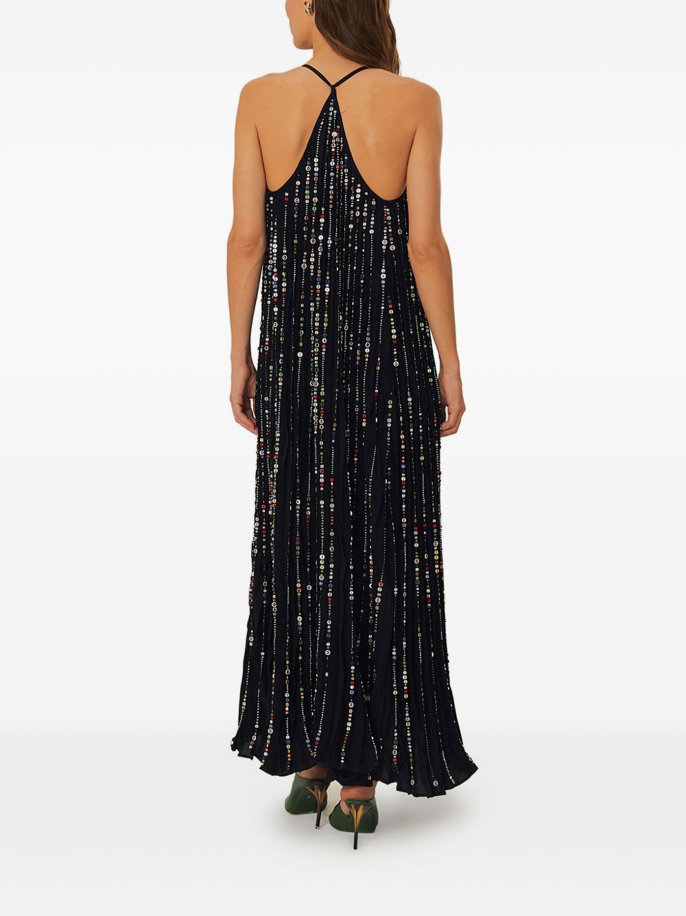embroidered-stones pleated maxi dress - 3