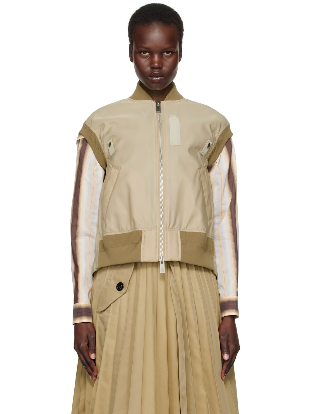 sacai Beige Nylon Twill Vest | ssense | REVERSIBLE
