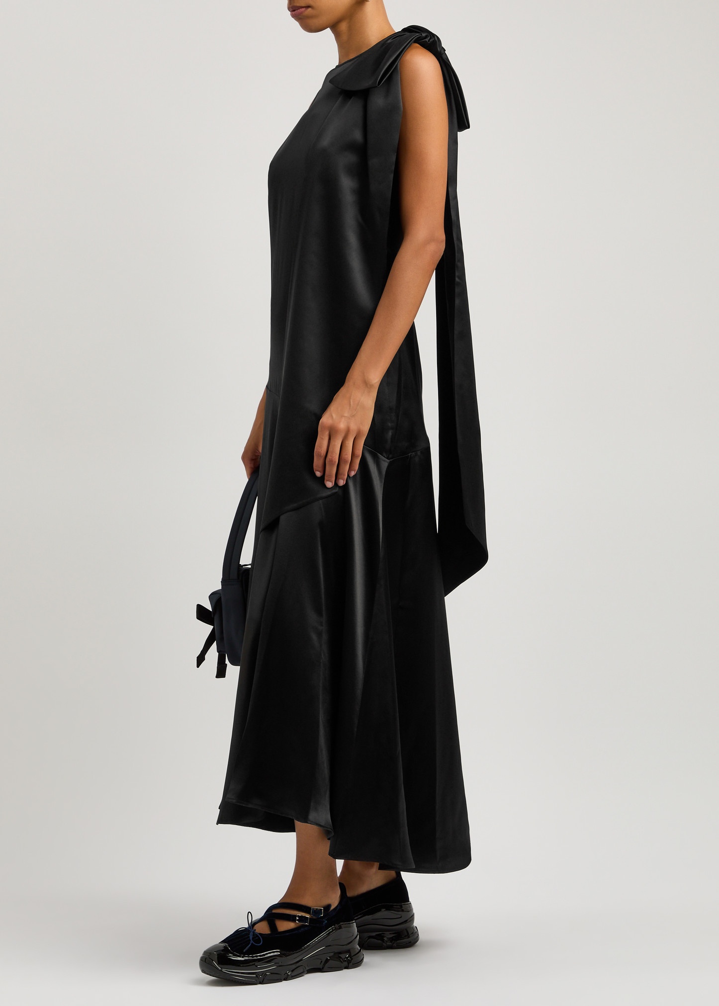 Bow-embellished silk-satin midi dress - 4