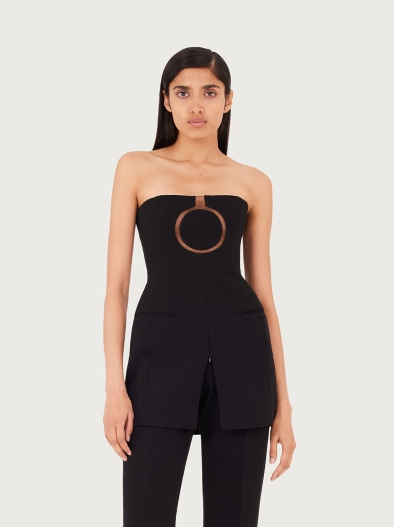 FERRAGAMO PURE WOOL MINI DRESS WITH TULLE INSERT outlook