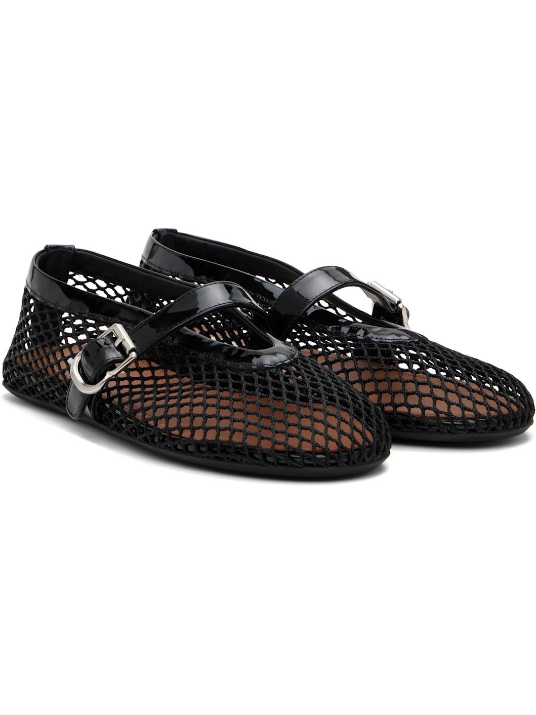 Black Fishnet Ballerina Flats - 4