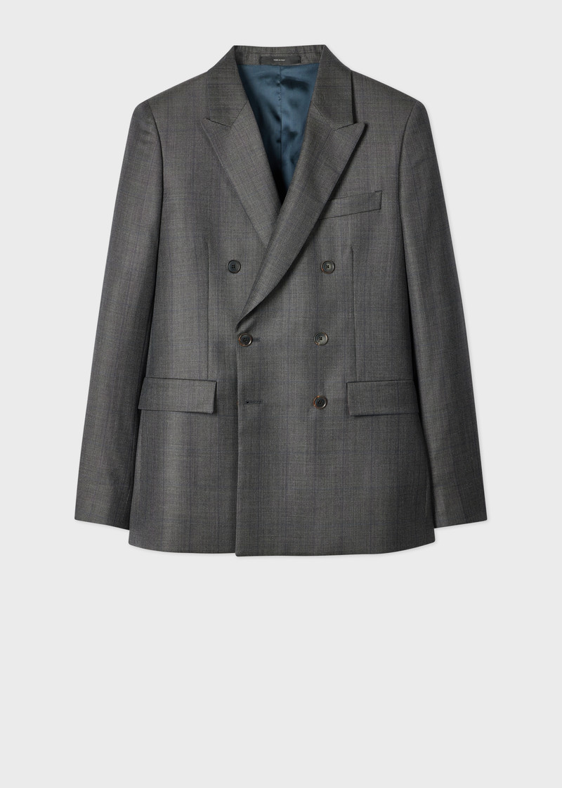 Grey Check Wool Double-Breasted Blazer 1