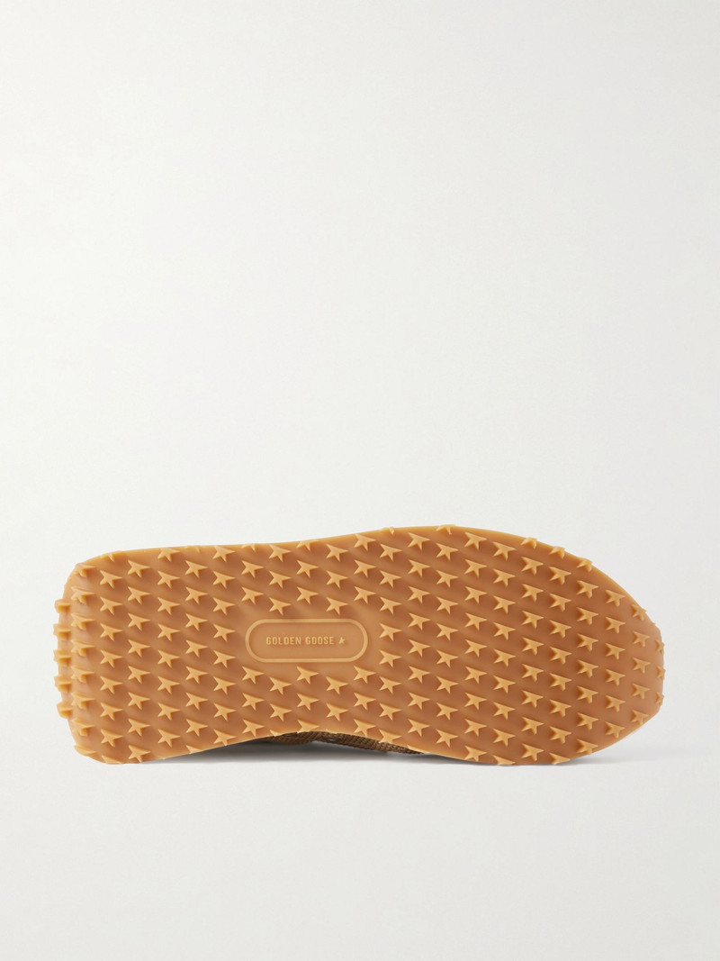 Golden Goose Marathon Distressed Suede-Trimmed Printed Mesh Sneakers Beige outlook