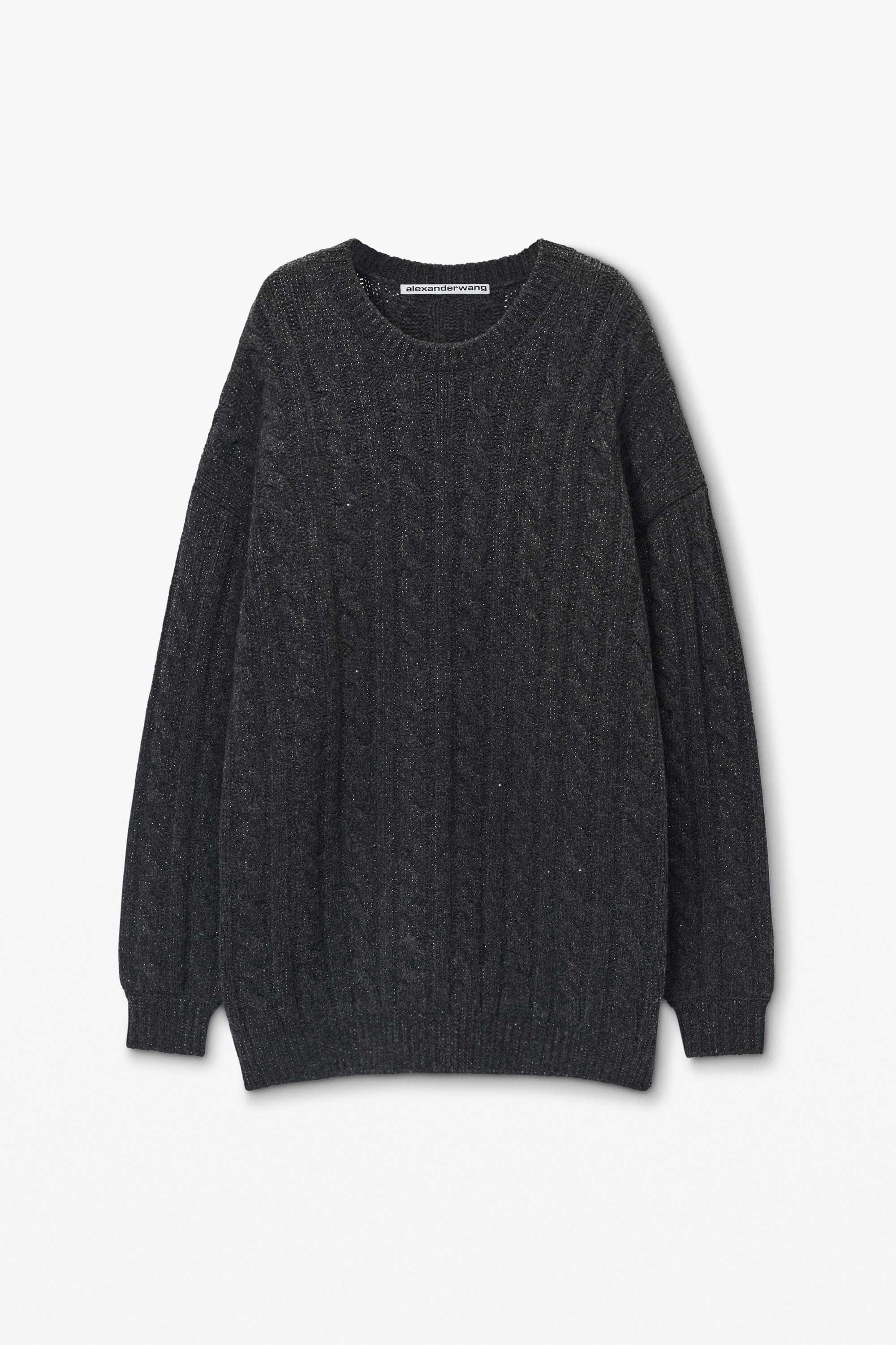 Clear Bead Hotfix Cable-Knit Cardigan in Boiled Wool - 1